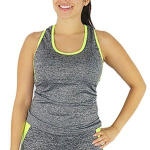 Gray Racer Back Sports Top Neon Yellow Trim (31-19